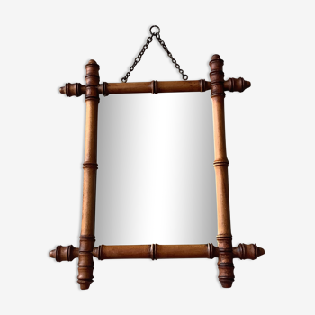 Miroir barbier en bois tourné façon bambou art déco