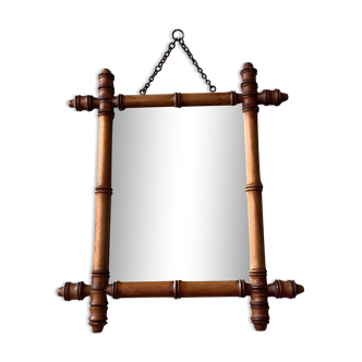 Miroir barbier en bois tourné façon bambou art déco