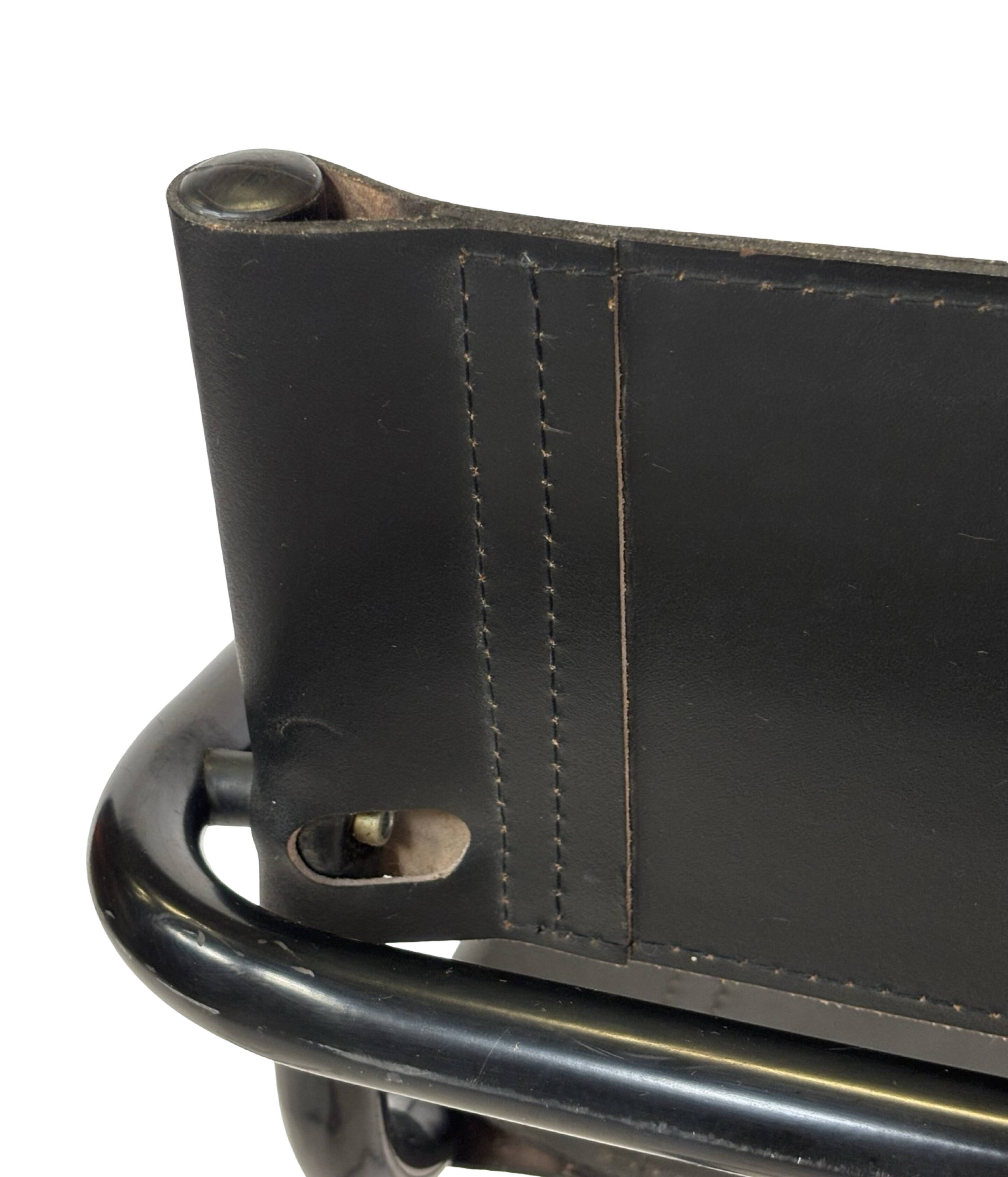 Vintage Black Leather & black frame Italian Modern Barstool