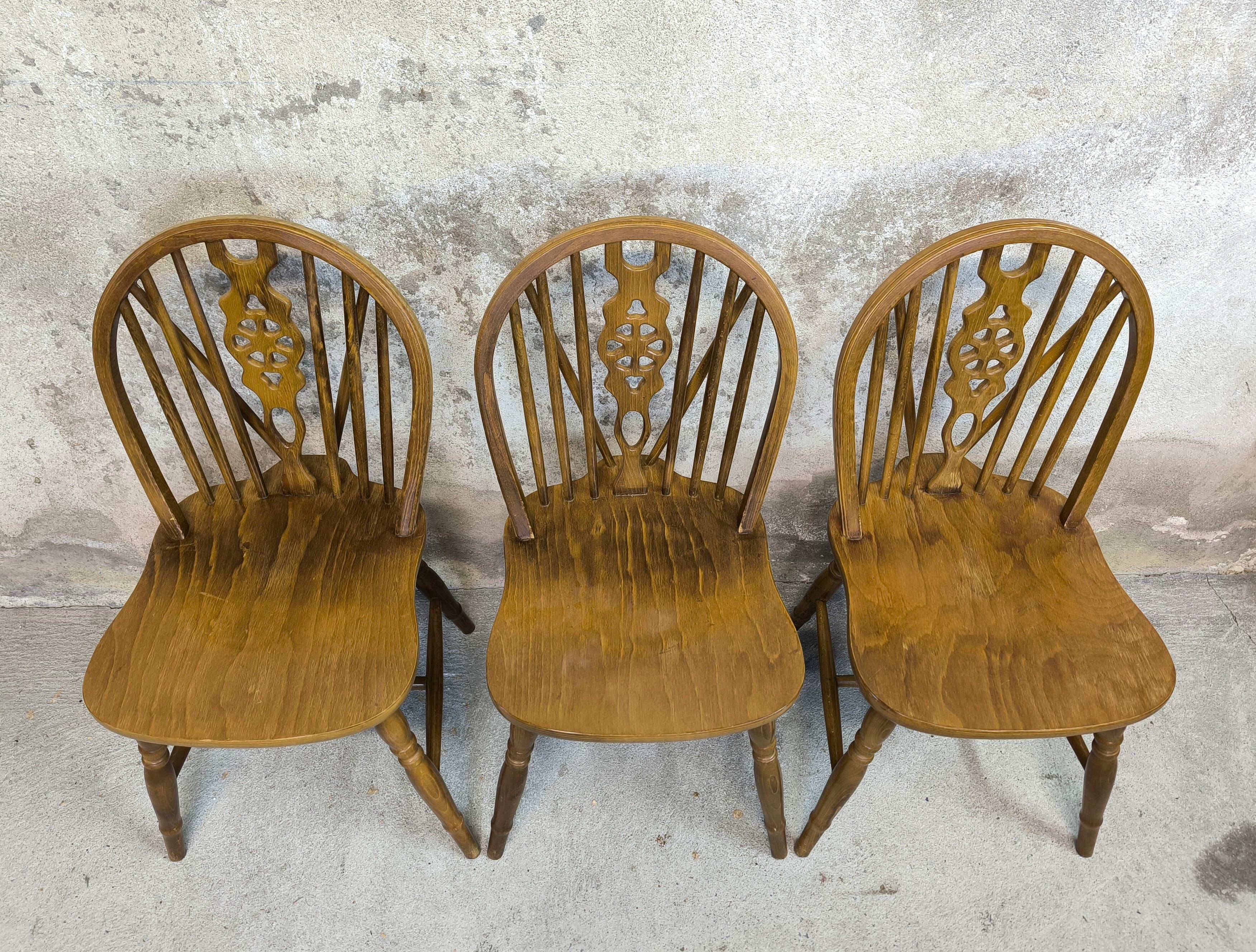 3 vintage Windsor wheelback chairs