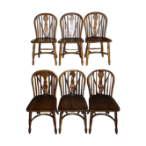 Set of 6 mid century solid oak lyre back Windsor chairs 1960s