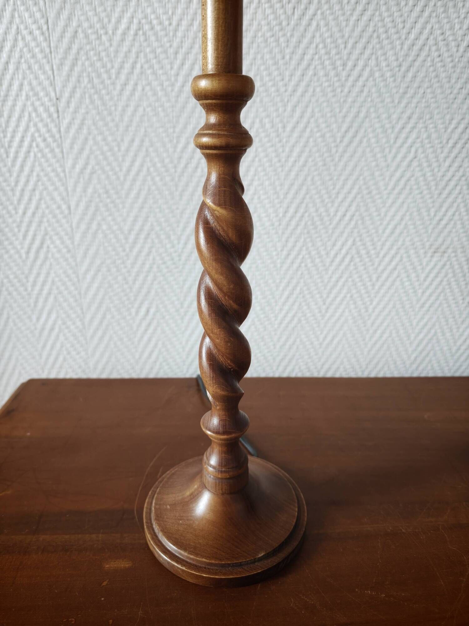 Pair of tall turned wooden lamps
