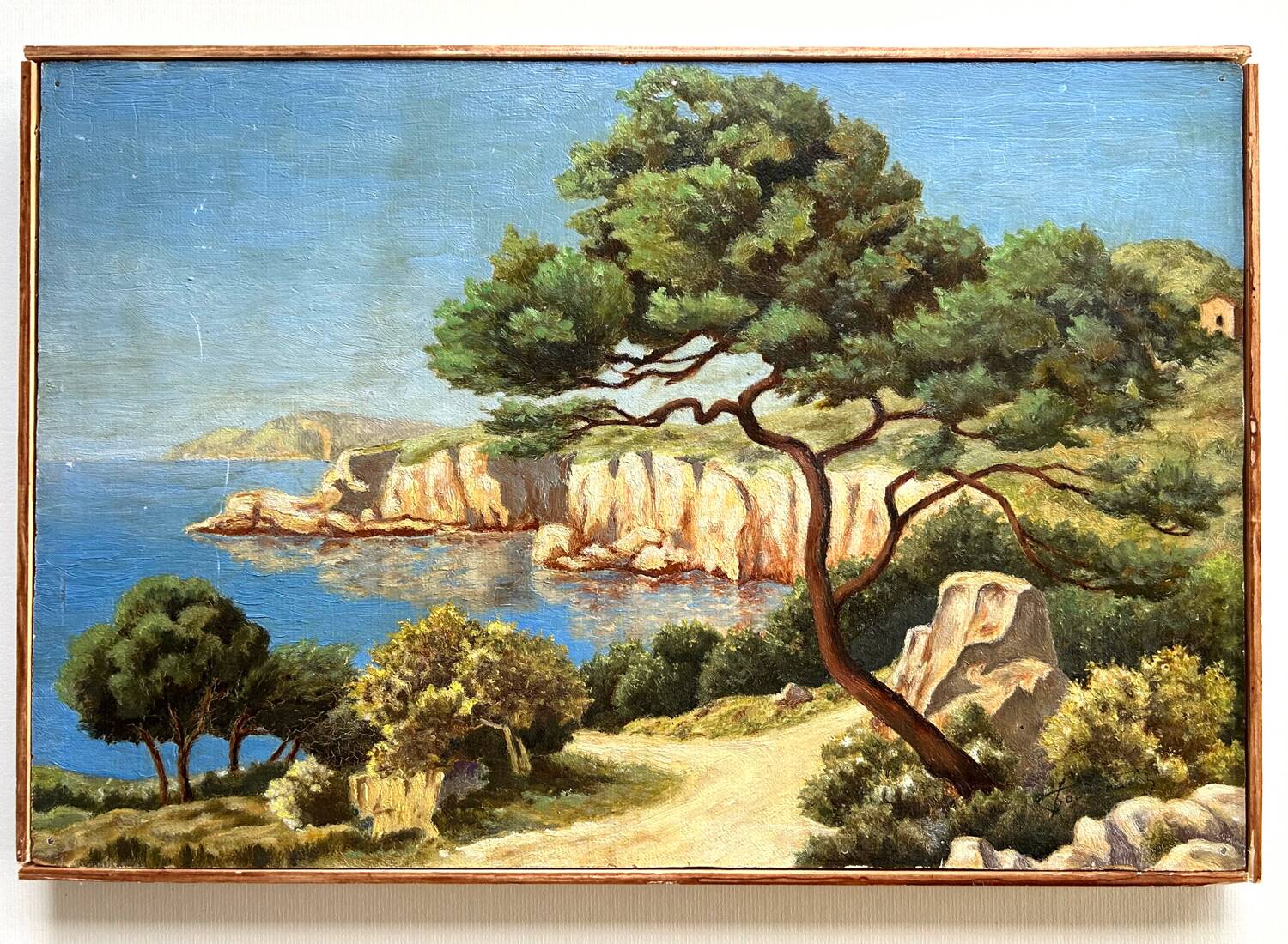 Méditerranean landscape, Louis Hardy, oil on panel. 20th century.