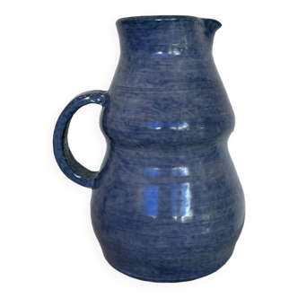 Carafe pichet vintage bleu en poterie fait main