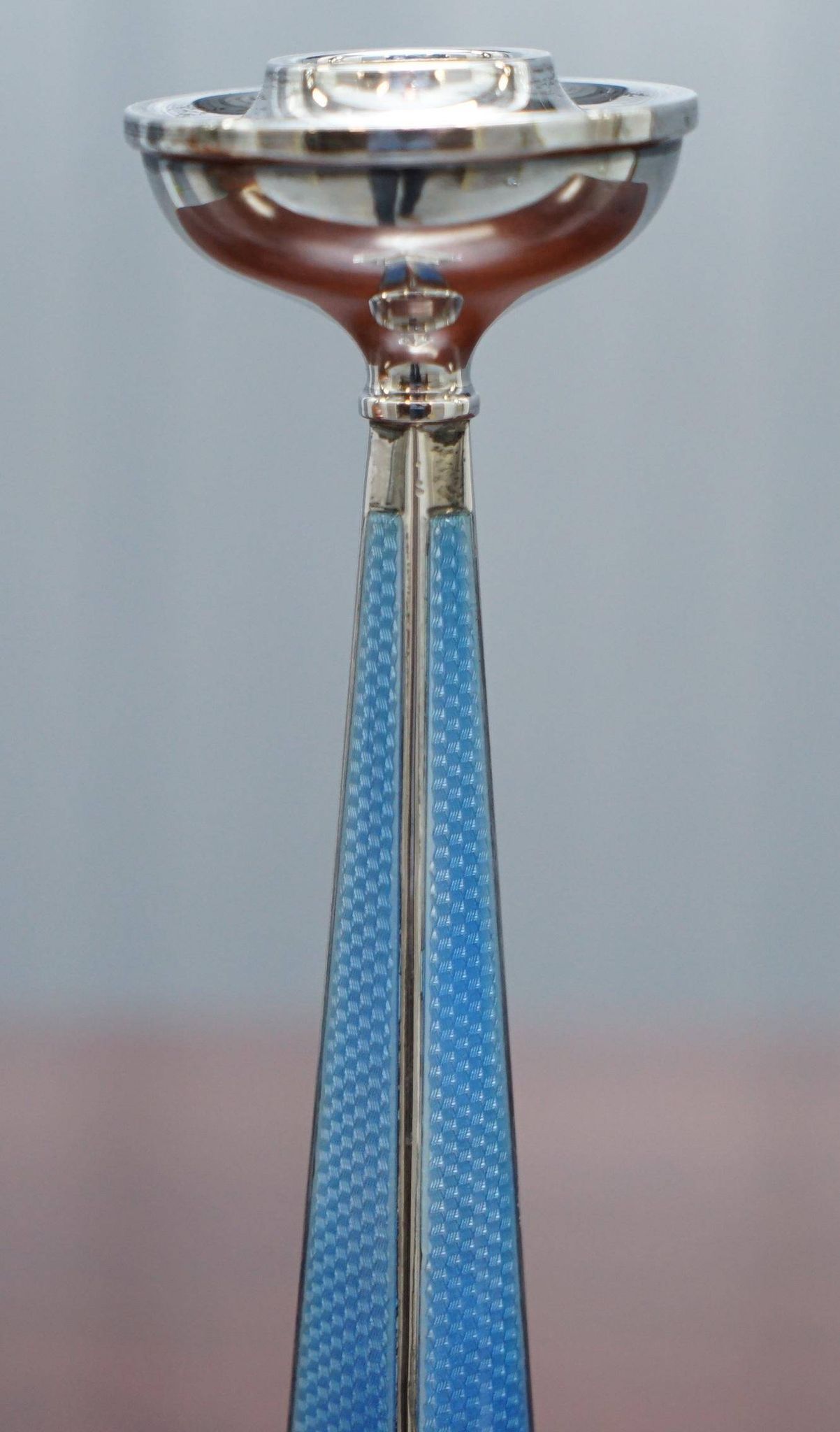 Pair of sterling silver and enamel candlesticks 1927 by Charles Green & Co.