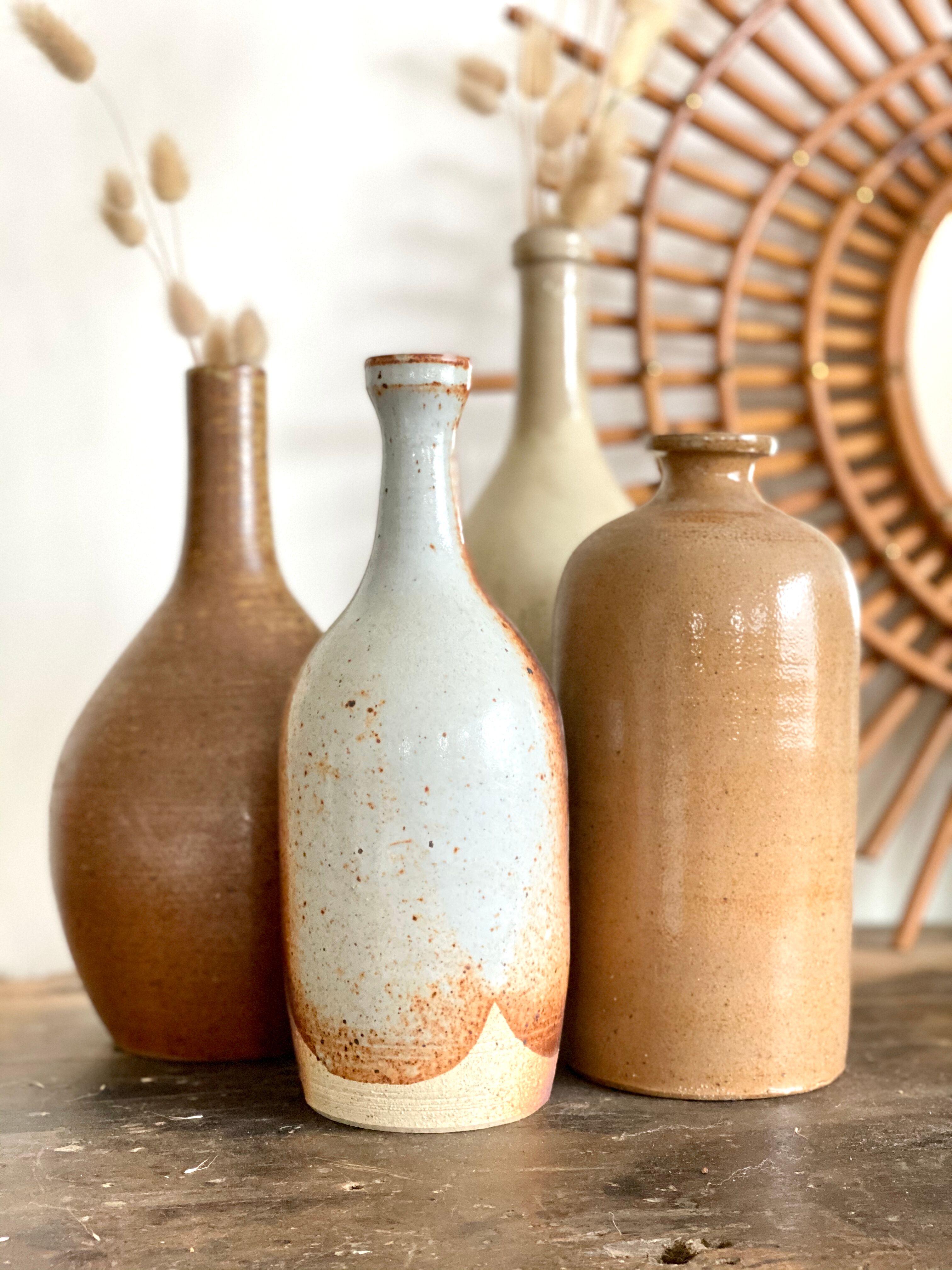 Lot de 4 bouteilles en grès vintage