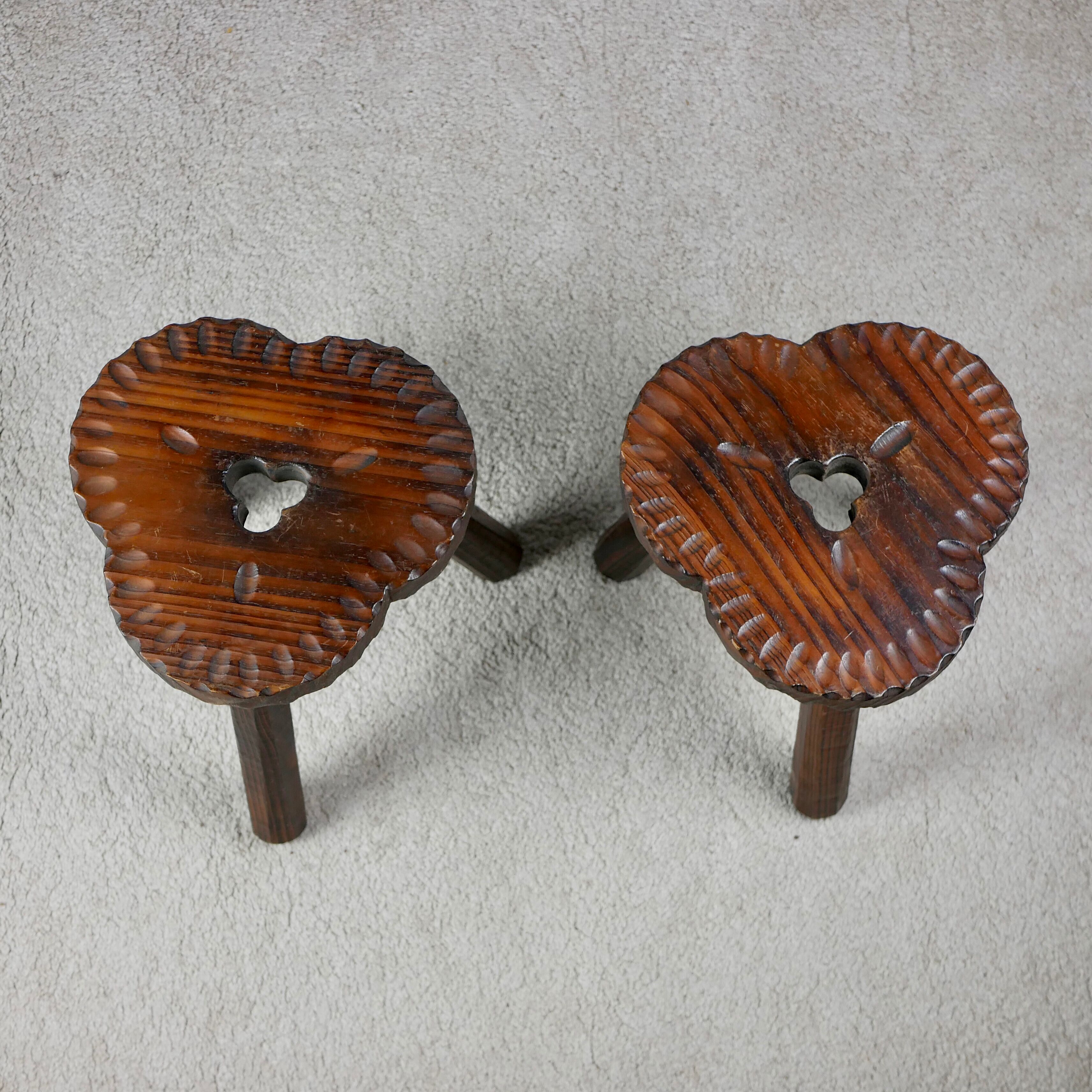 Paire de tabourets en bois, art populaire espagnol