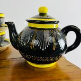 Ensemble déjeuner noir et jaune Henriot Quimper café et thé