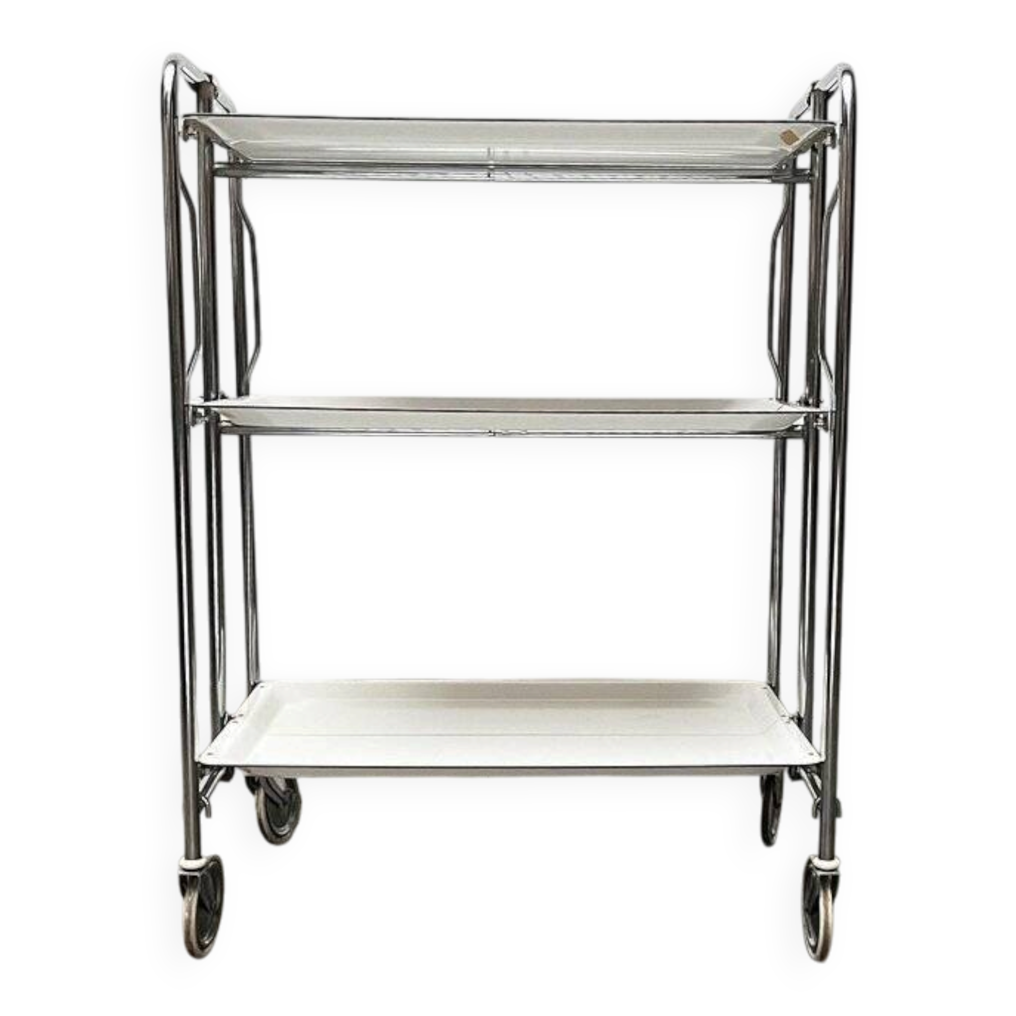 Vintage German folding service trolley with 3 shelves, 1970s.