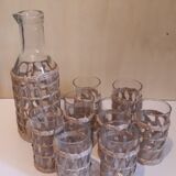 Service à orangeade de 9 pièces en verre recouvert de jonc