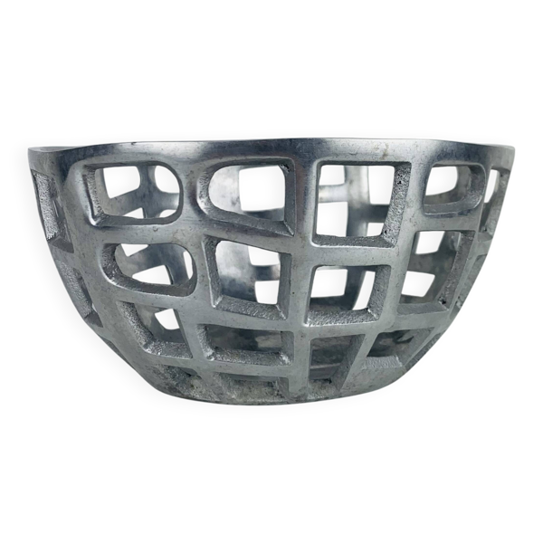 Coupe à fruit brutaliste en aluminium, vintage