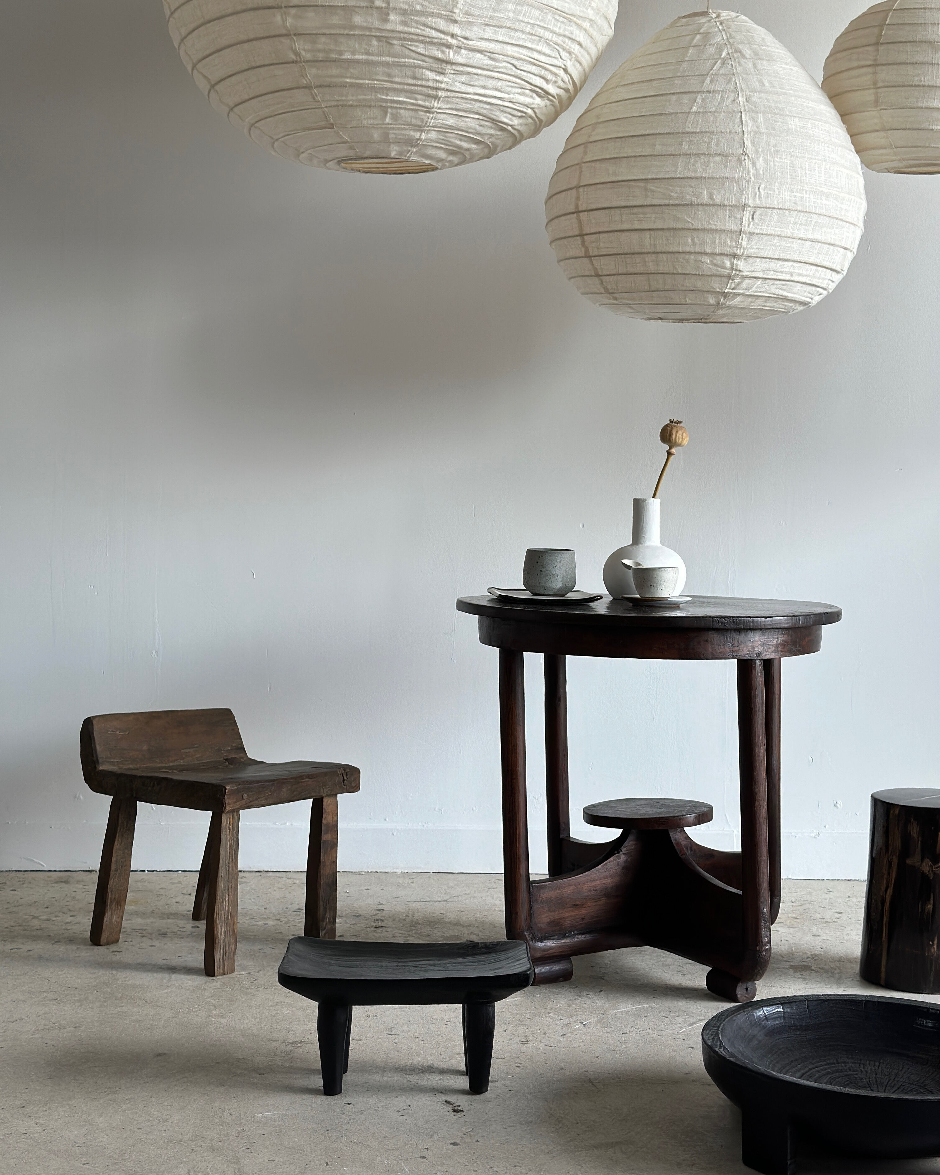 Suspension in rattan and natural japanese linen in the shape of a drop