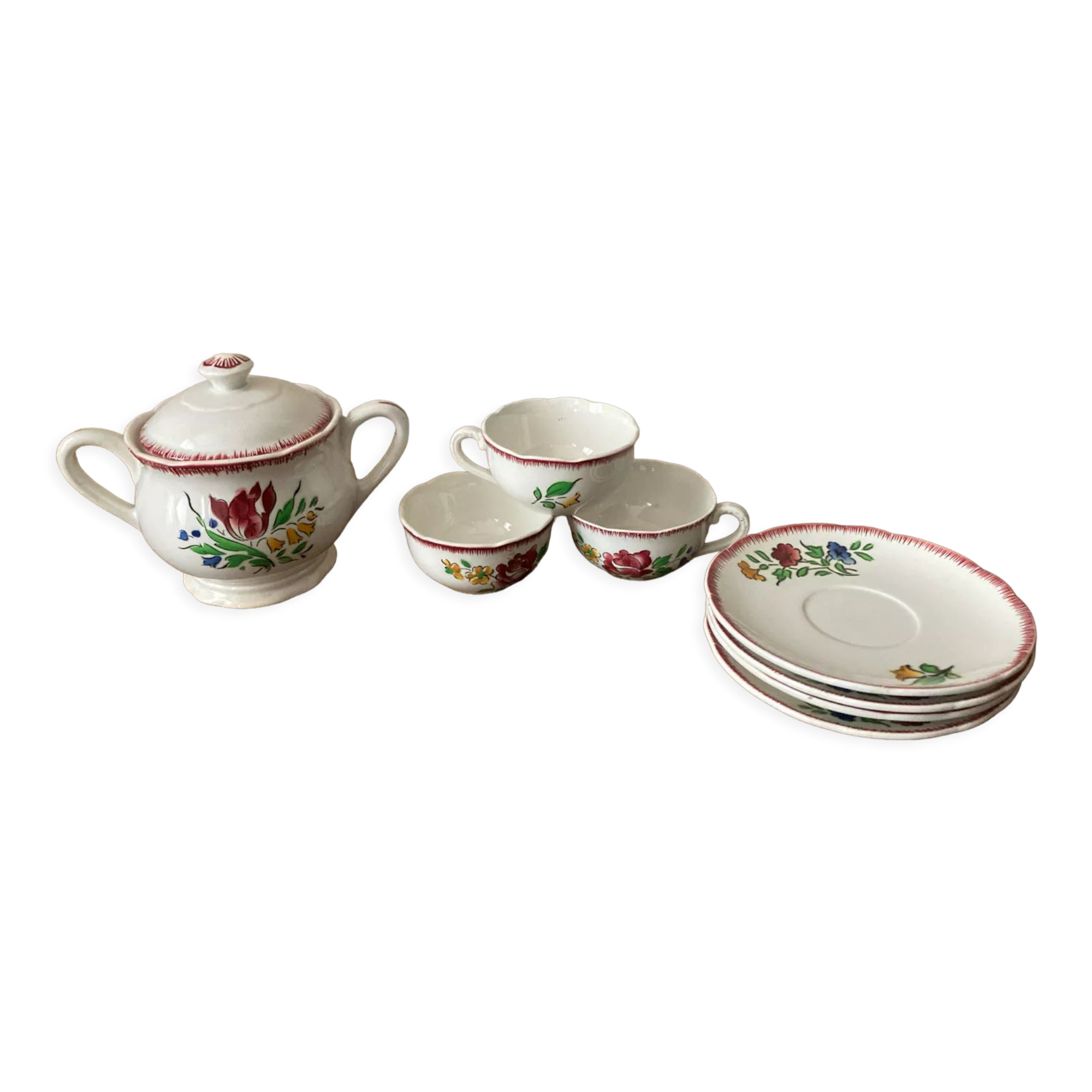Sugar lot, cups, saucers Digoin