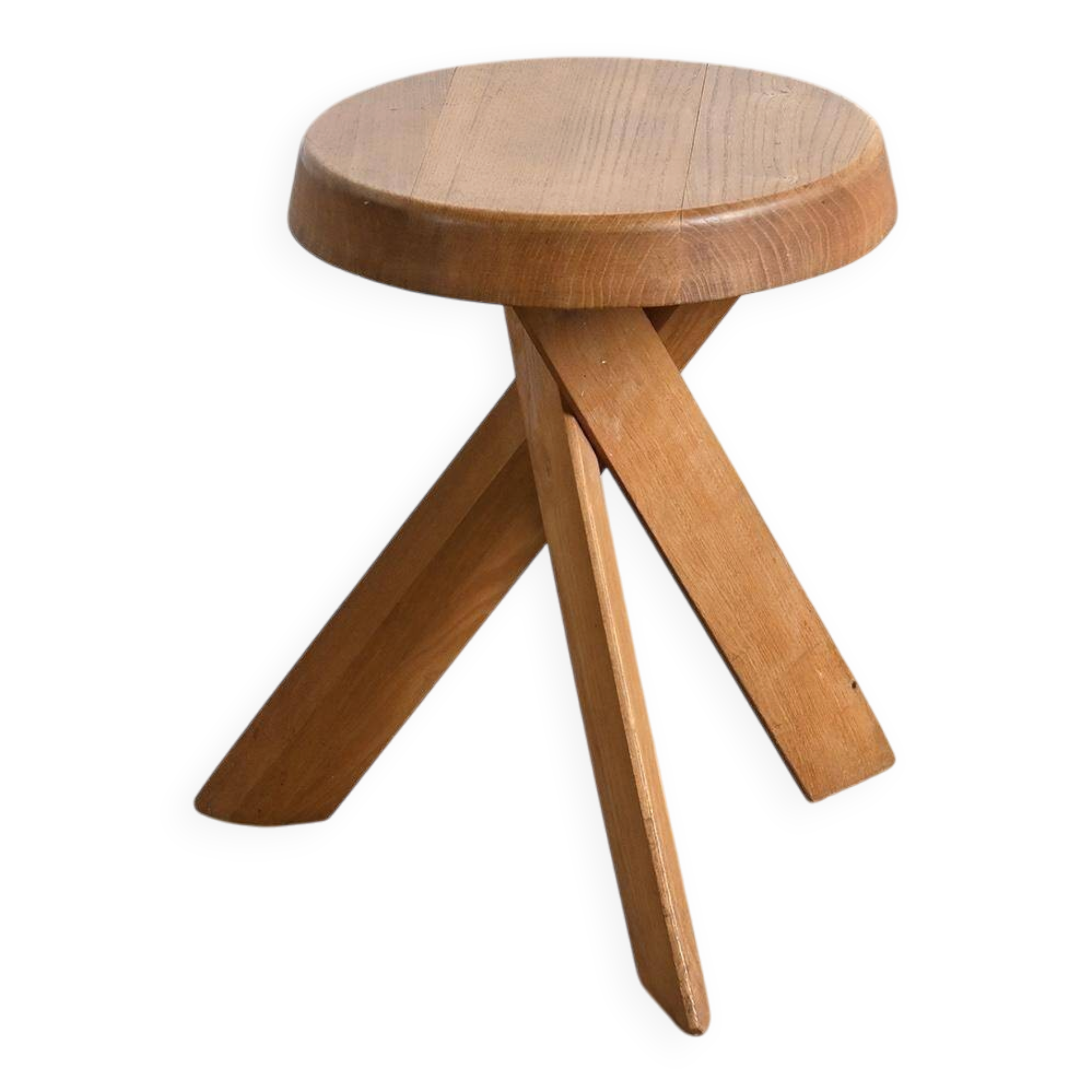 Original S31 stool in solid elm by Pierre Chapo, circa 1980.