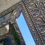 Miroir en cuivre repoussé ancien époque Napoléon III