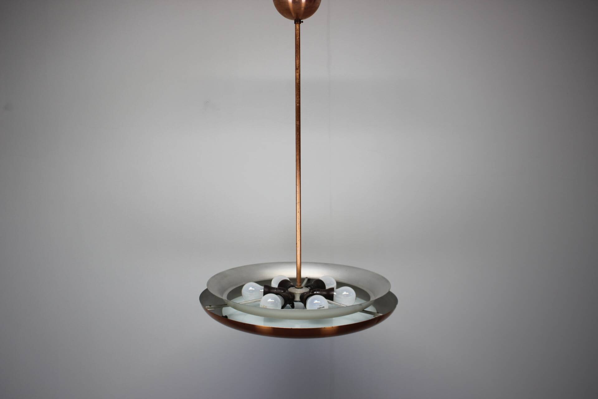 Bauhaus Copper Chandelier UFO by Josef Hurka, Czechoslovakia, 1930s