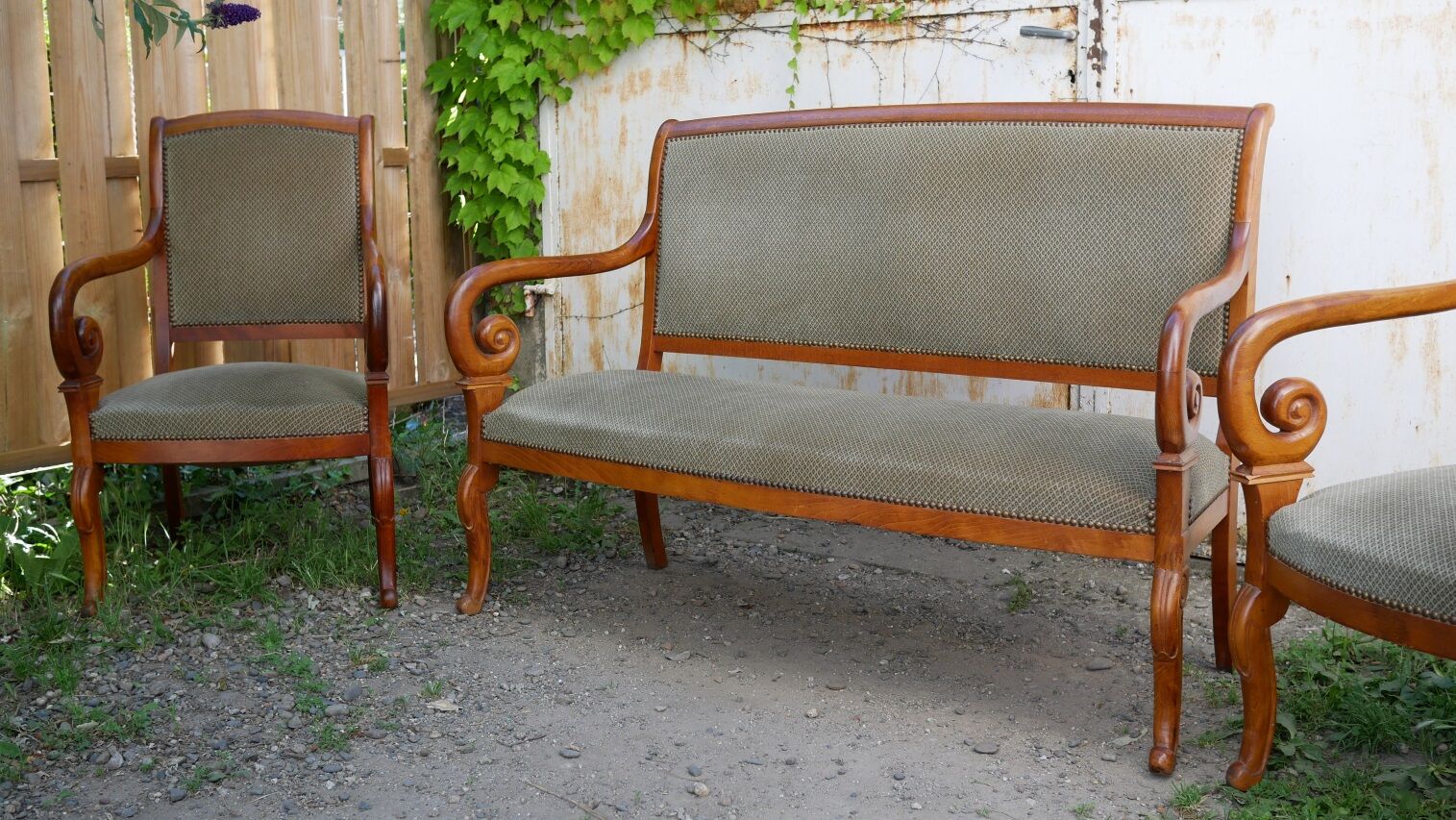 Sofa and 2 armchairs in wood and velvet with boudoirs empires