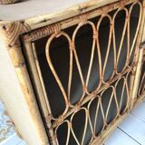 Enfilade vintage en rotin, meuble buffet ancien, commode rétro