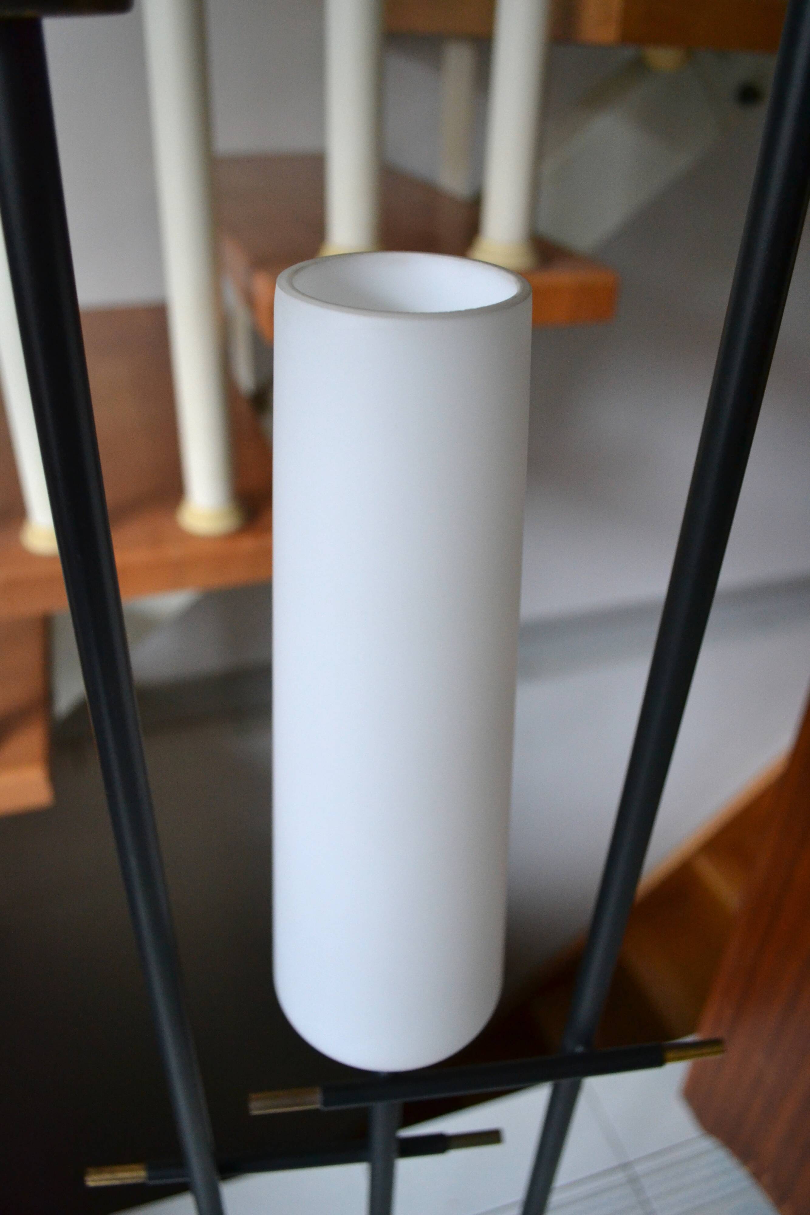 Vintage floor lamp Maison Arlus 3 lights opaline metal