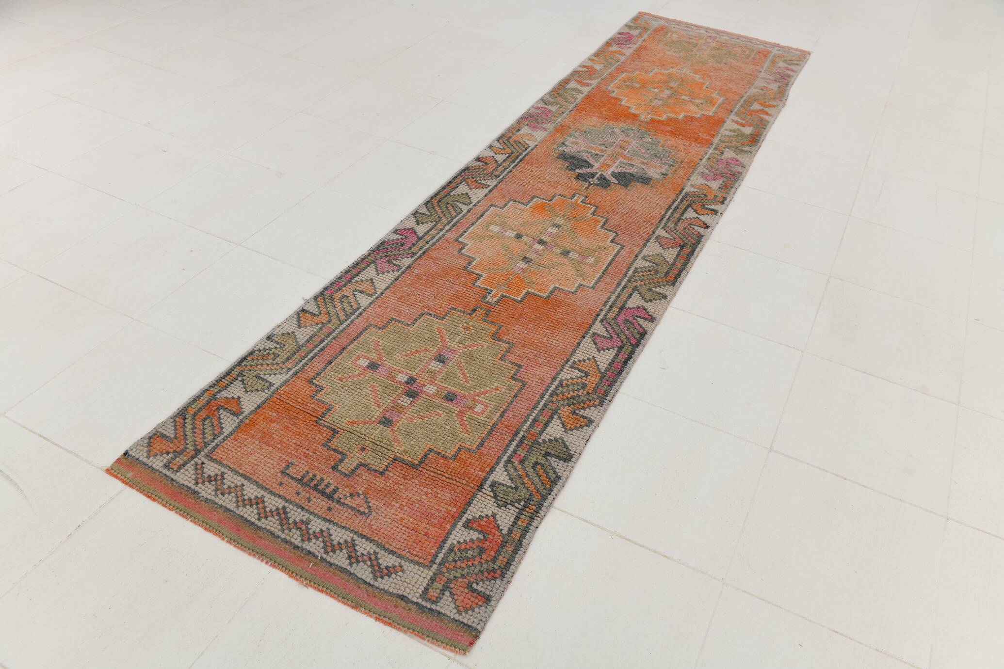 3x11 Terracotta Vintage Runner Rug For Kitchen, 88x344 Cm