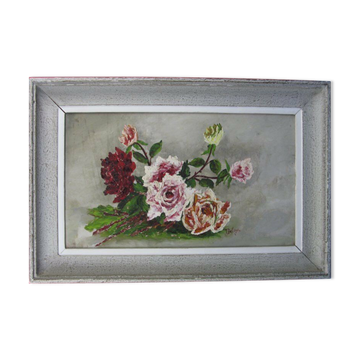 Oil painting on panel bouquet signed J.Delage