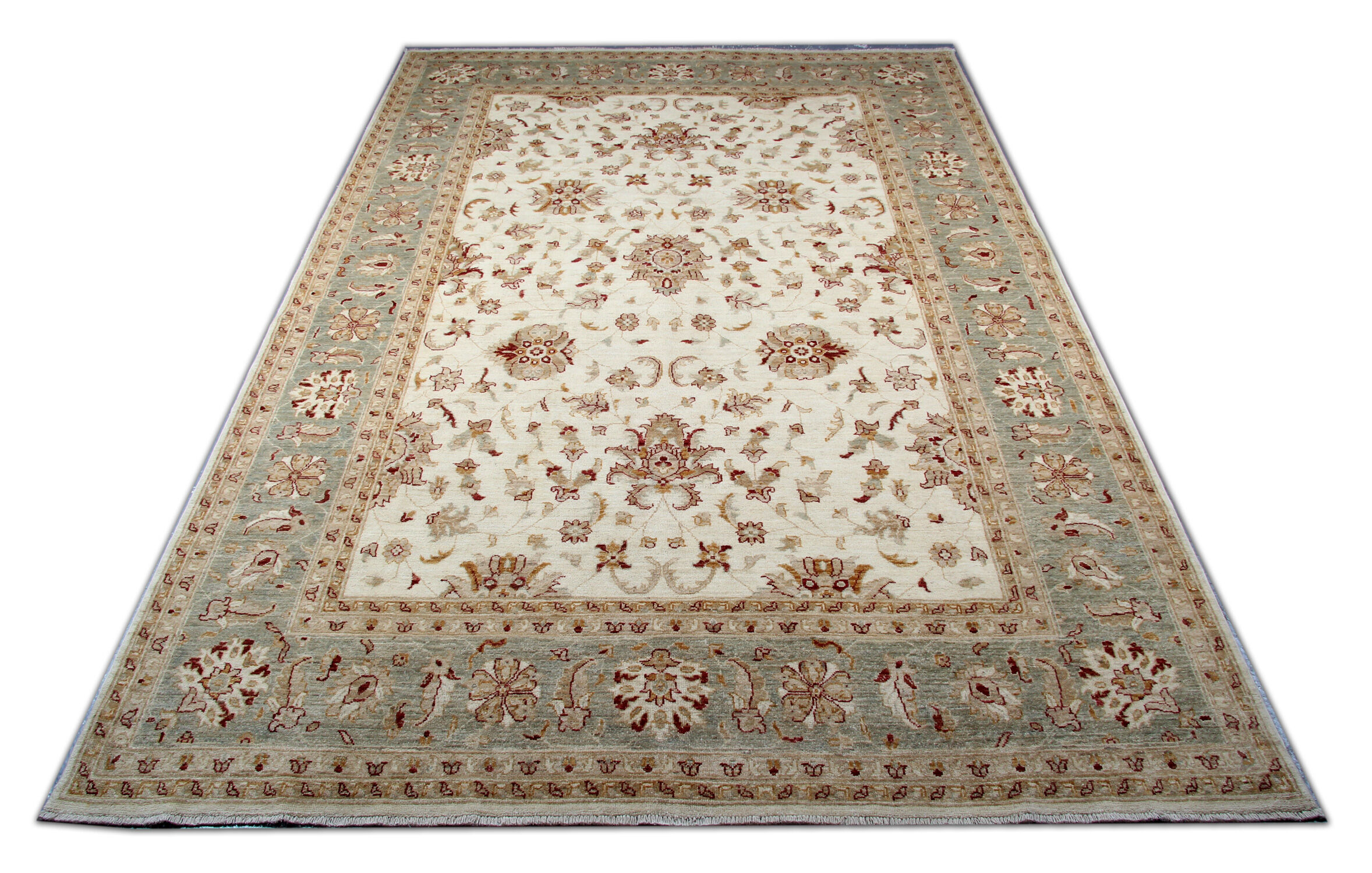 Large Ivory-cream Zielger Rug Handwoven Oriental Floral Carpet 199x292cm