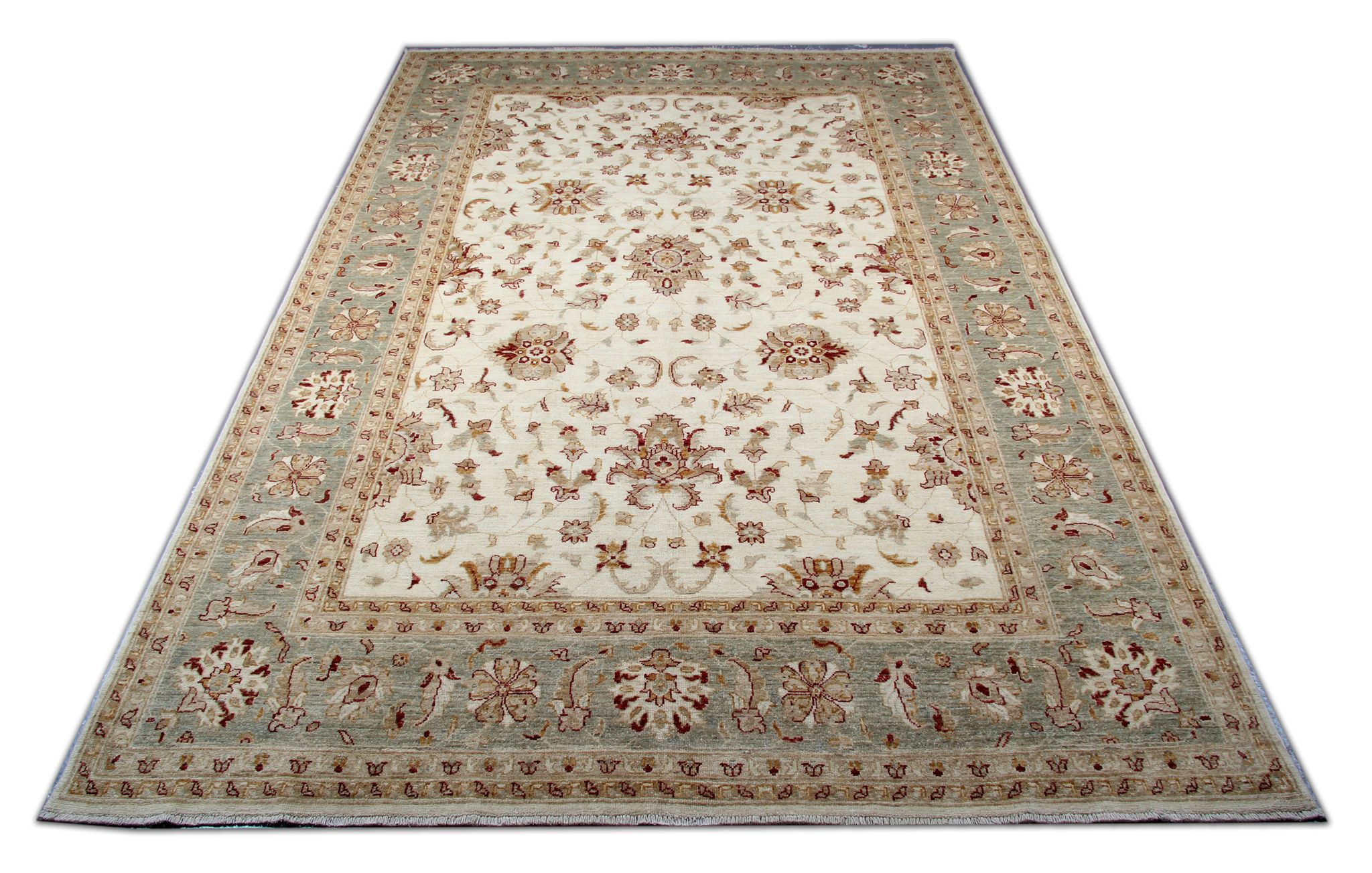 Large Ivory-cream Zielger Rug Handwoven Oriental Floral Carpet 199x292cm