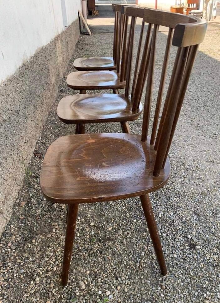 Series of 4 old chairs bistro wood curve dossir eventail in hetre