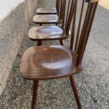 Série de 4 anciennes chaises bistrot bois courbe dossir eventail en hetre