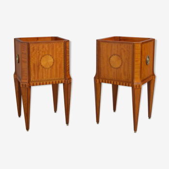 Pair of edwardian satinwood planters