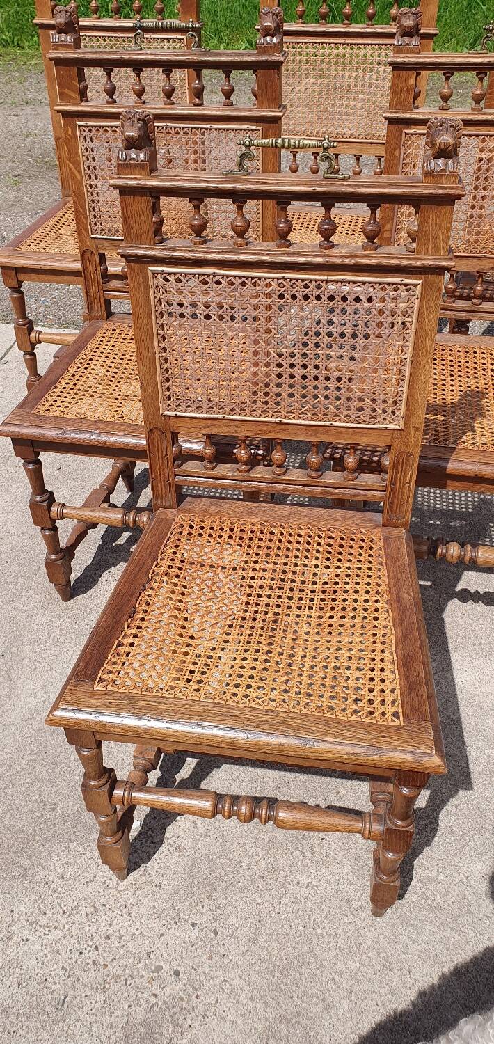 Antique set 6 - cane chair oak