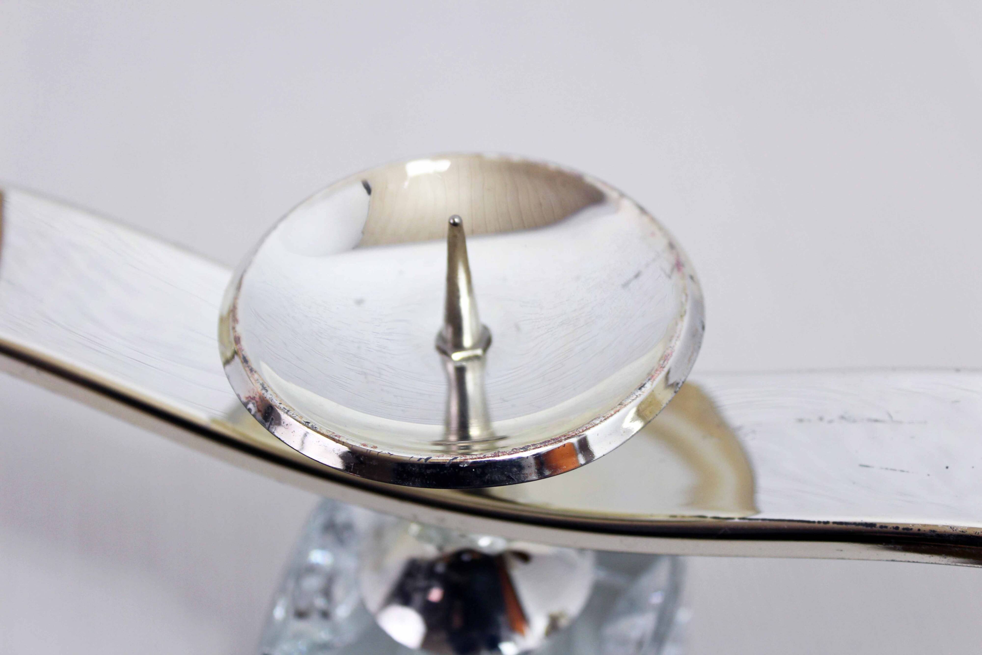 Glass and silver-plated metal candle holder