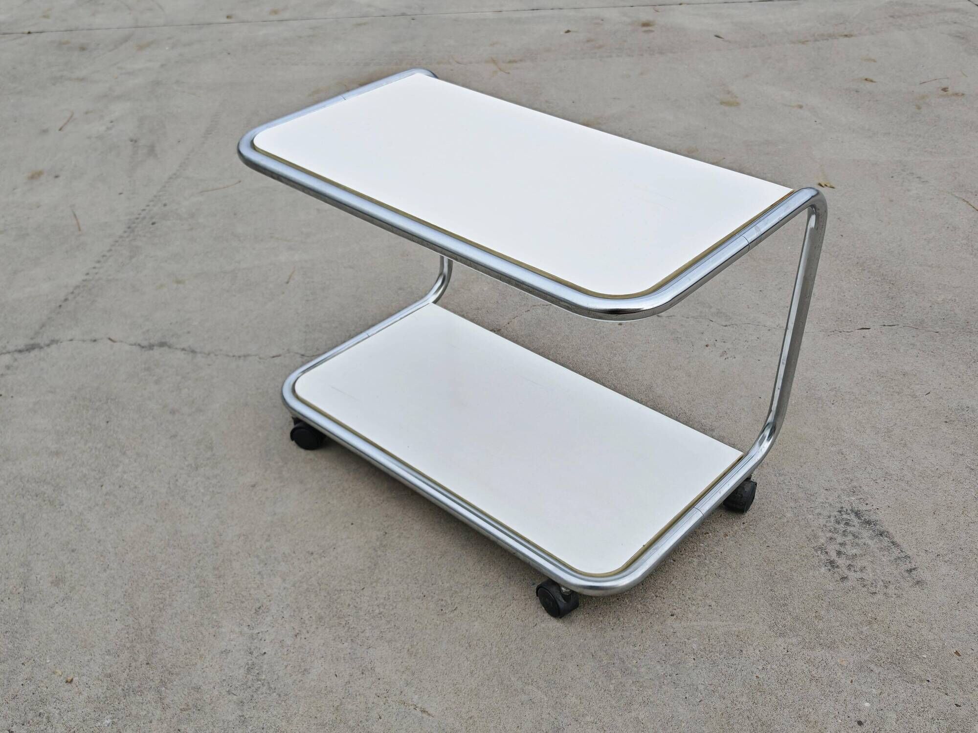 Tubular side table with 2 levels in Bauhaus style, tubular steel, 1970s.