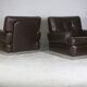 Pair of armchairs brown leather base stainless steel, France, circa 1970