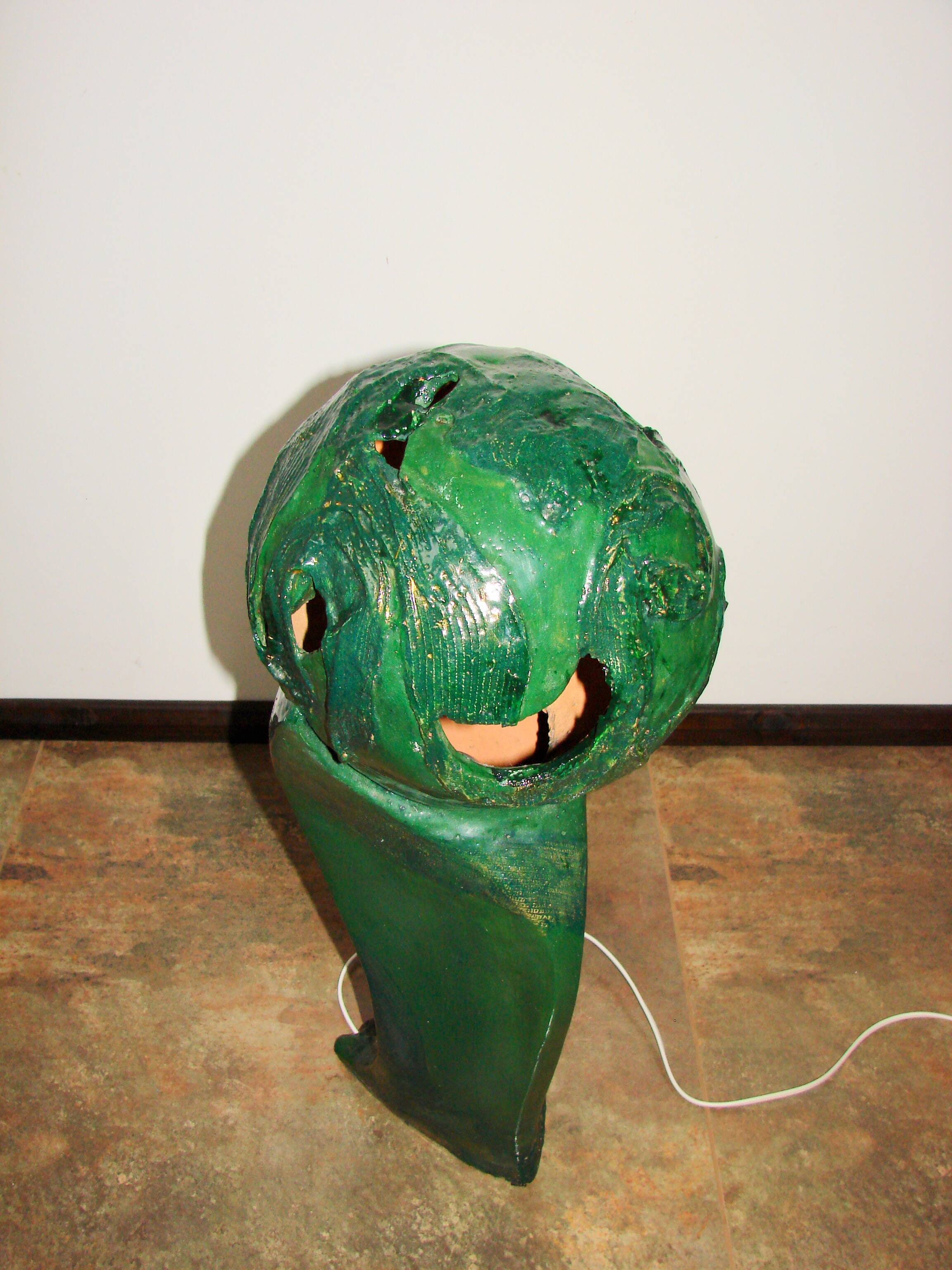 ‘Head’ sculpture lamp, glazed ceramic, vintage, Poland, 20th century