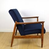 GFM-64 armchair, design by Edmund Homa from the 70s, navy blue - dark wood