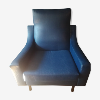 Fauteuil vintage skai bleu