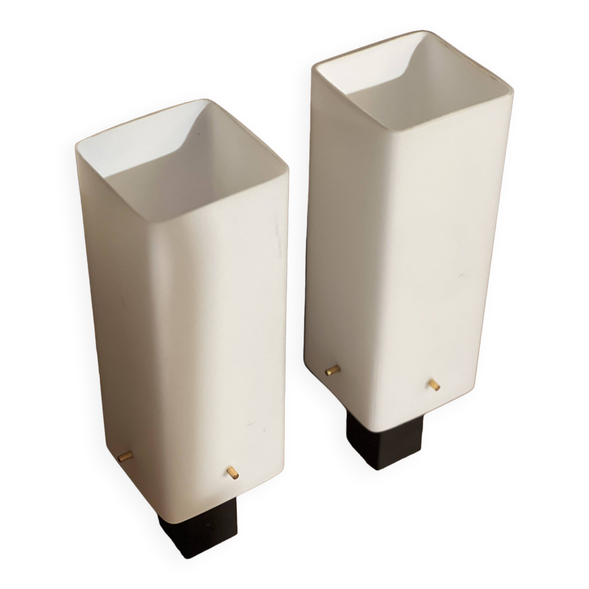 Pair of opaline and metal wall lights 1950