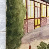 Watercolor landscape with parasols
