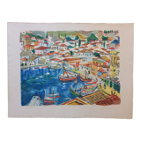 Lithograph by François Desnoyers, Le Port de Cassis, 1958