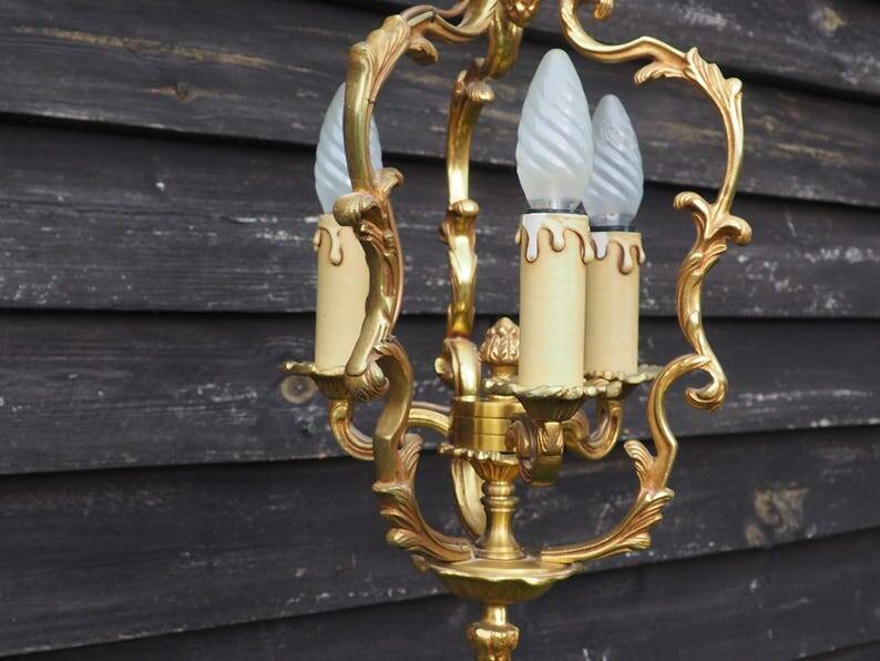French Bronze Birdcage Chandelier: Louis XV Style 3-Branch Light