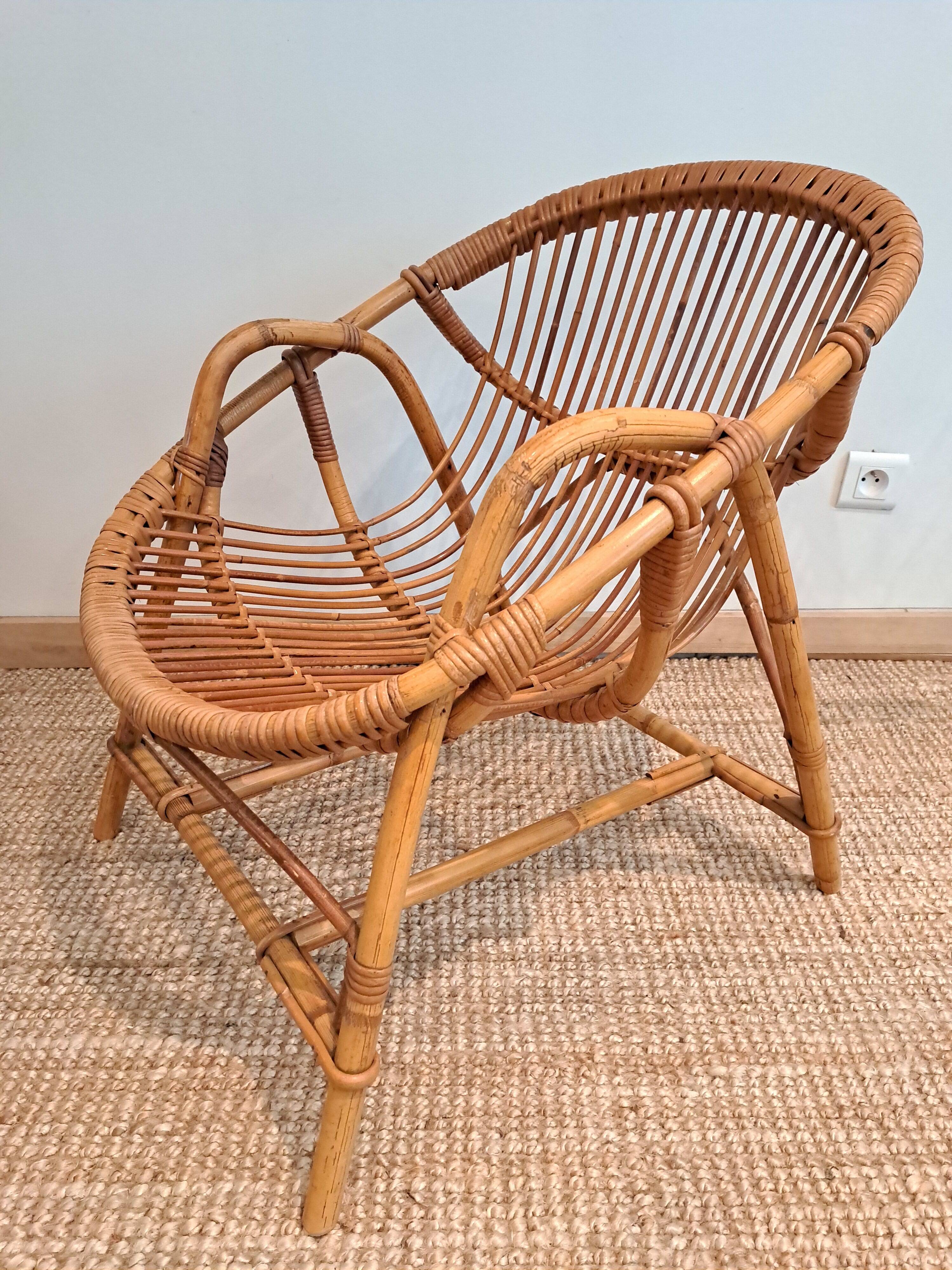 Vintage rattan & bamboo armchair from the 60s