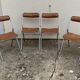 4 folding chairs chromed metal and Skaï fawn 1970