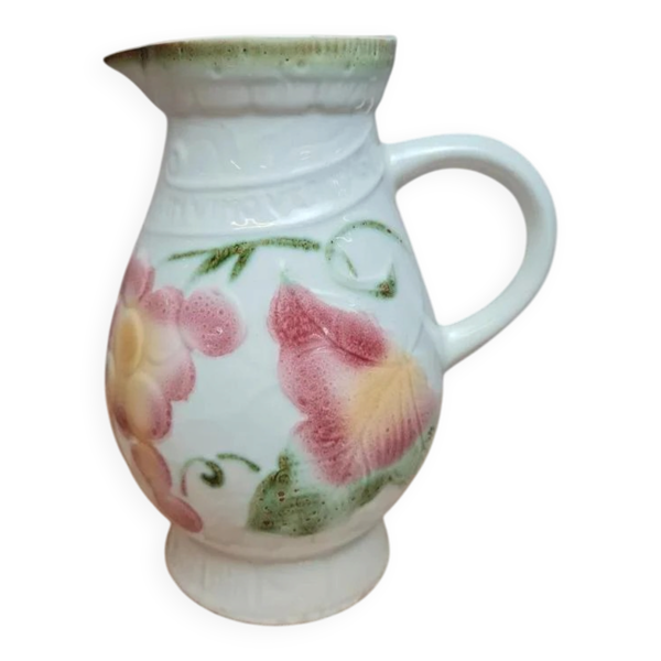 Pichet Sarreguemines barbotine décor floral