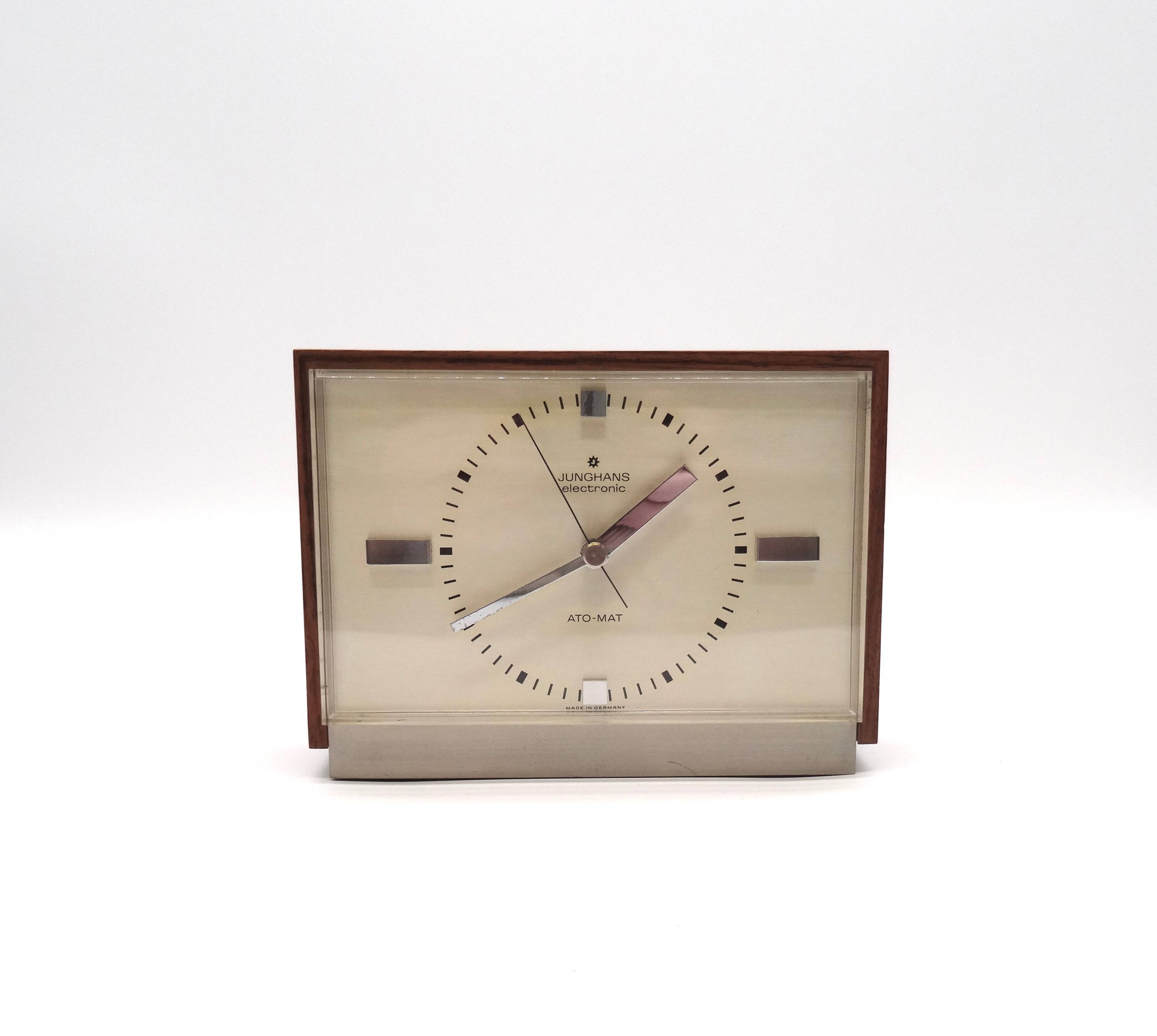 Mid century minimalist teak desk clock by junghans ato mat danish modern