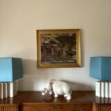 Hollywood regency set of 2 ceramic table Lamps, France 1970s