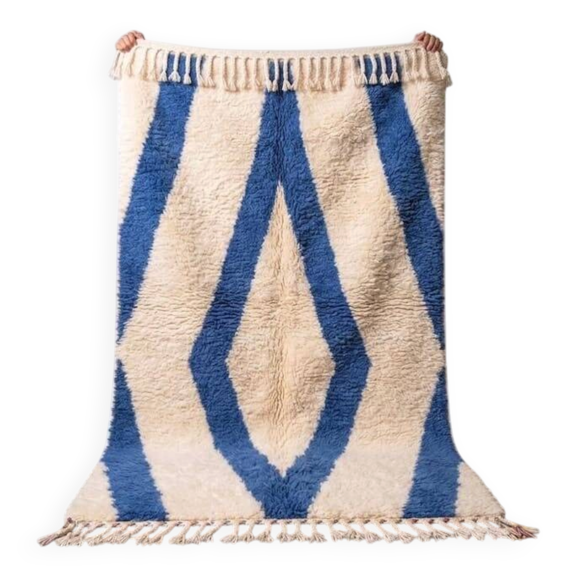 Handmade pure wool traditional blue and white rug 150/250 cm