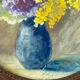 Old painting, still life with mimosas, signed, 60s/80s