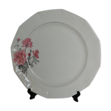 Plat de service ancien octogonal argenté fleurs roses
