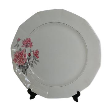 Old octogonal silver flower rose service dish